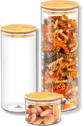 Wilmax Vorratsglas Set mit Bambusdeckel 3er Set WL-888501/A-507/A-510/A